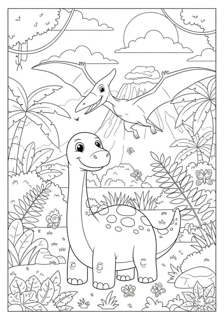 Cartoon Dinosaur Coloring Page to Print Out and Color