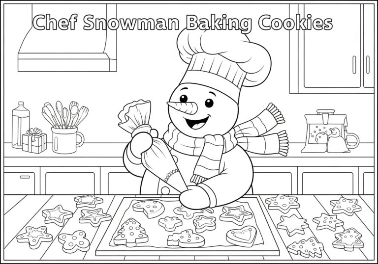 Chef Snowman Coloring Page Baking Cookies