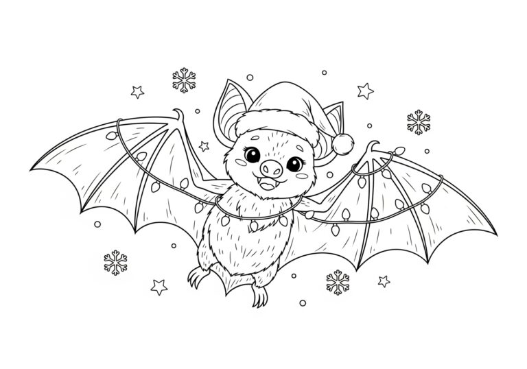 Christmas Bat Wearing a Santa Hat Coloring Page
