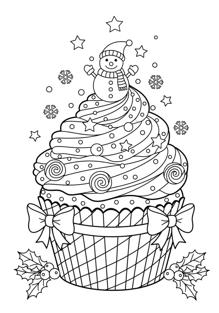 Christmas Cupcake Coloring Page
