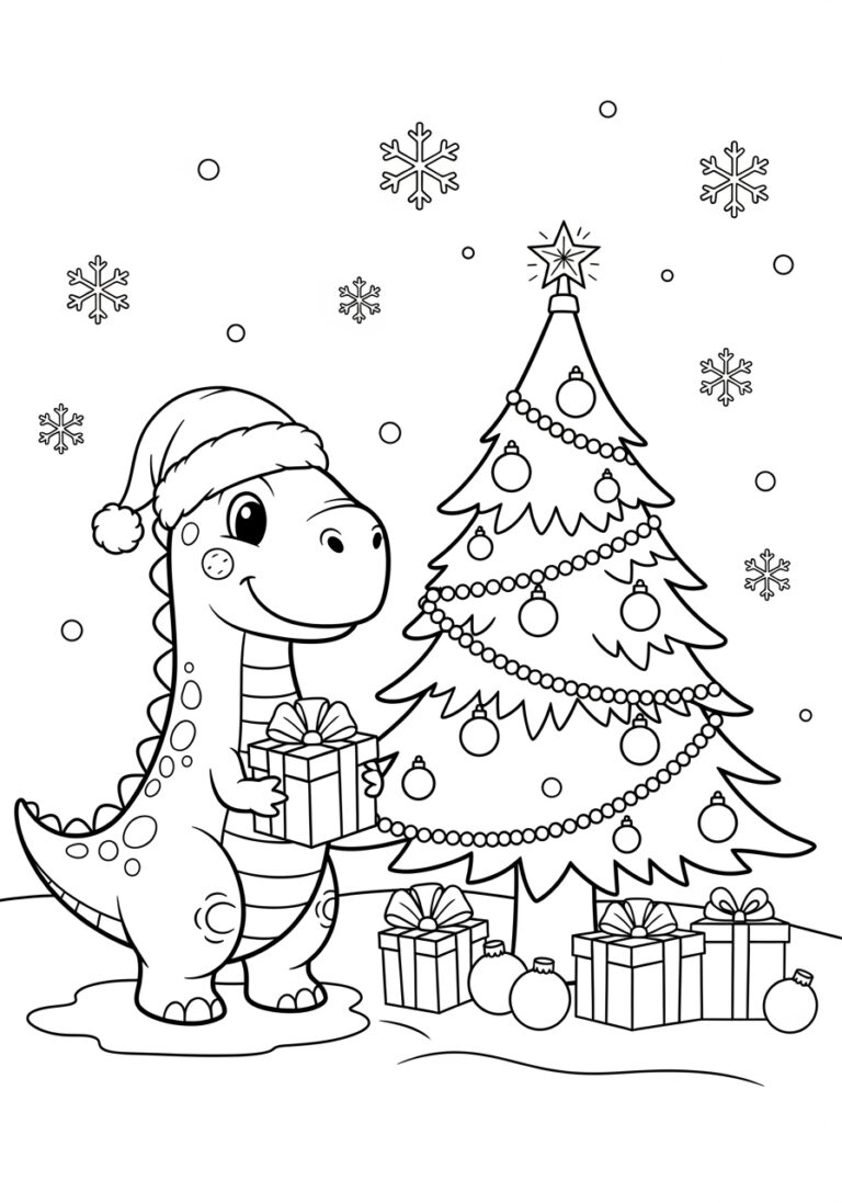 Christmas Dinosaur Coloring Page Christmas Dinosaur Coloring Page