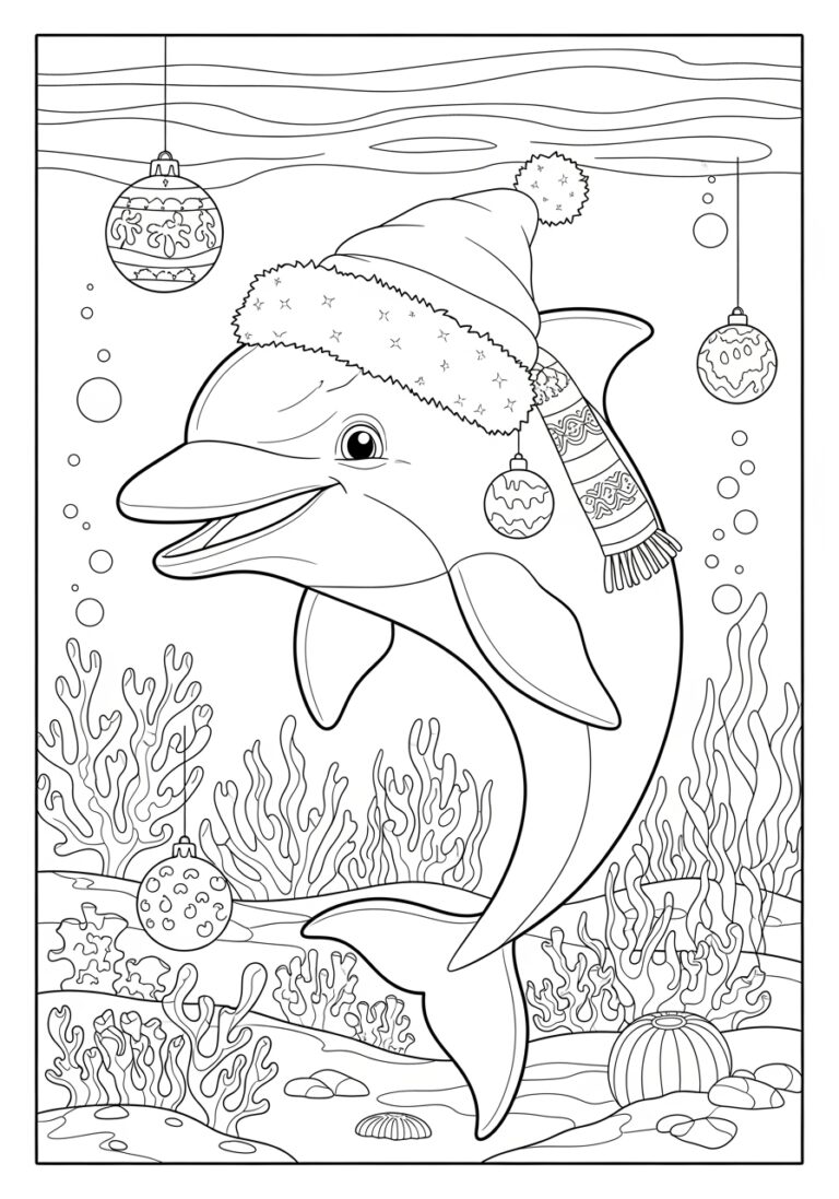Christmas Dolphin Coloring Page Christmas Dolphin Coloring Page