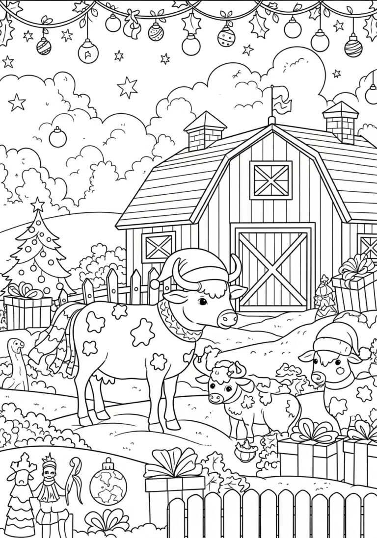 Christmas Farm Coloring Page Christmas Farm Coloring Page