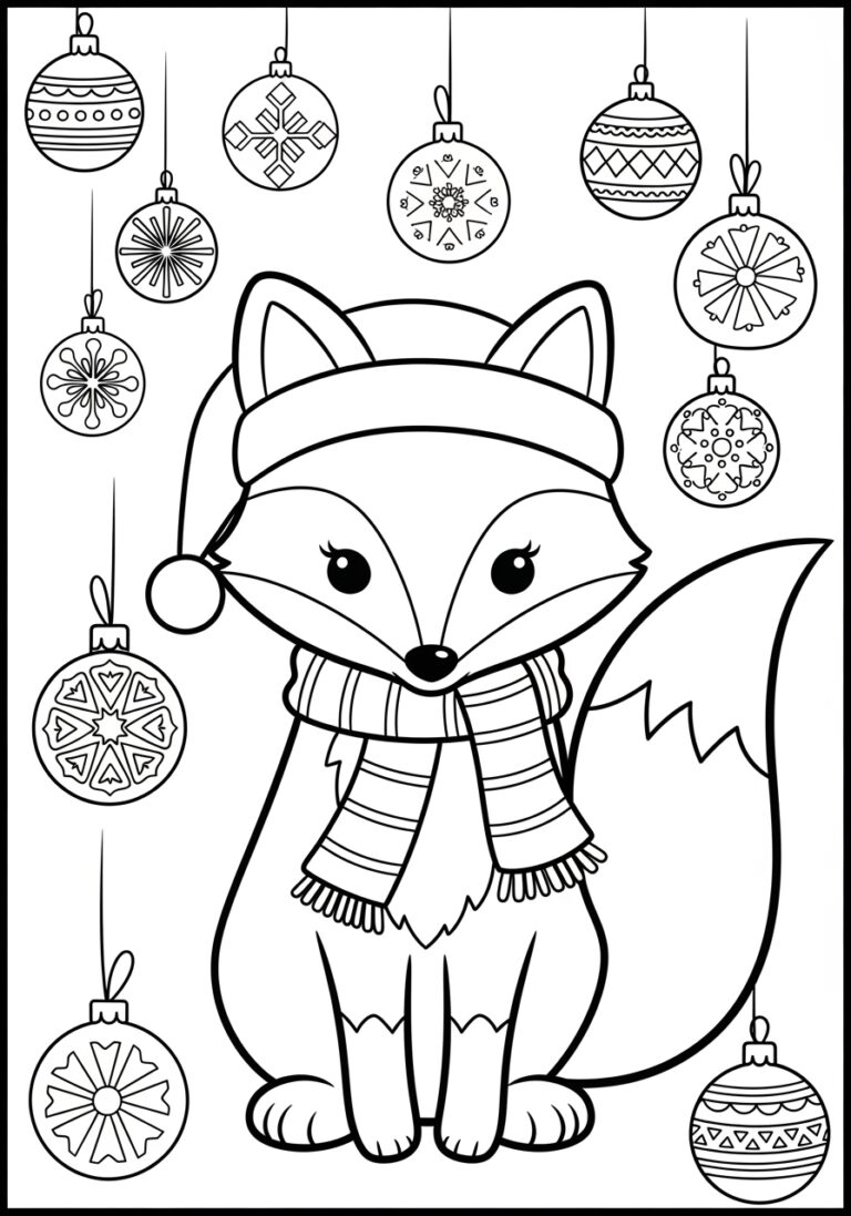 Christmas Fox Coloring Page