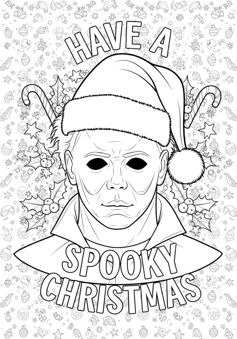 Christmas Michael Myers in Santa Hat Coloring Page Christmas Michael Myers in Santa Hat Coloring Page
