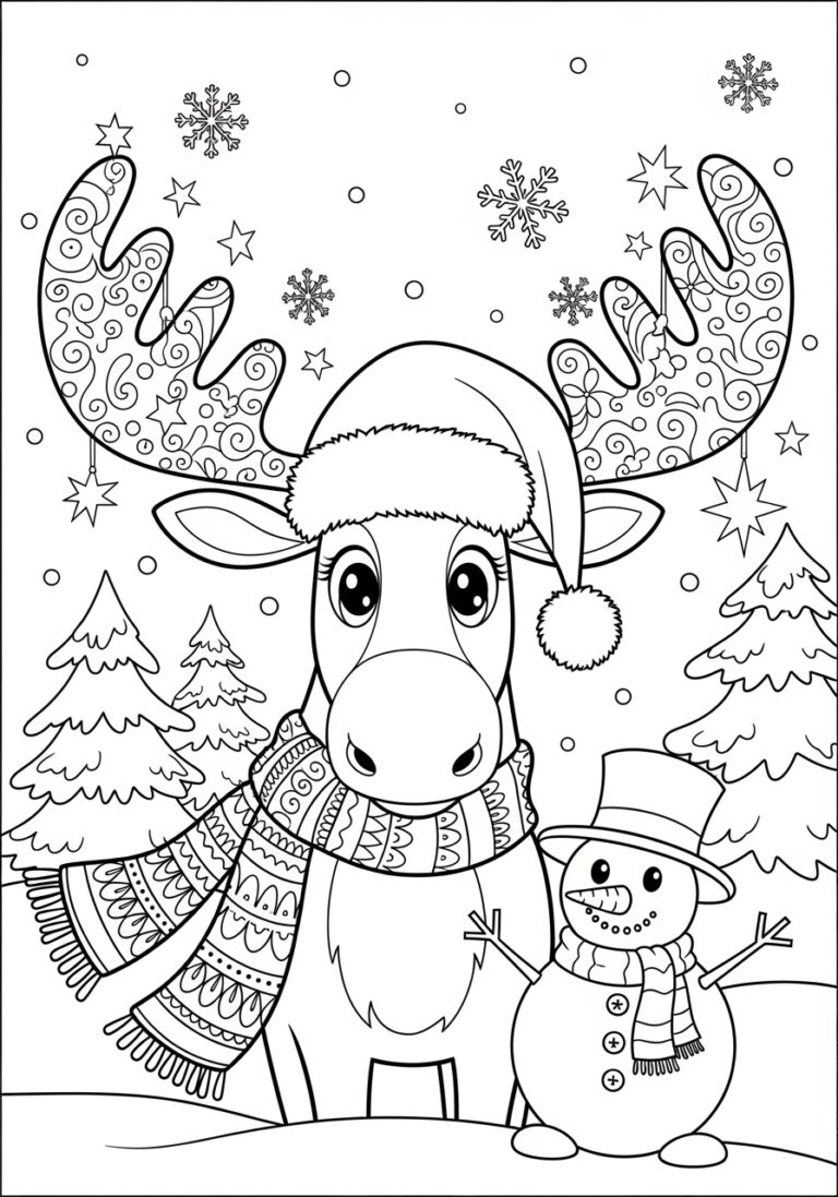Christmas Moose Coloring Page
