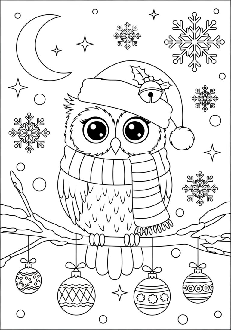 Christmas Owl Coloring Page