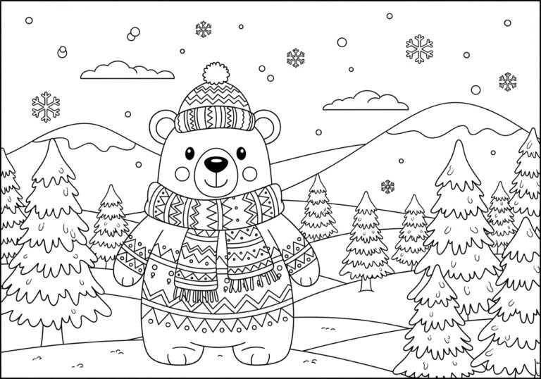 Christmas Polar Bear Coloring Page