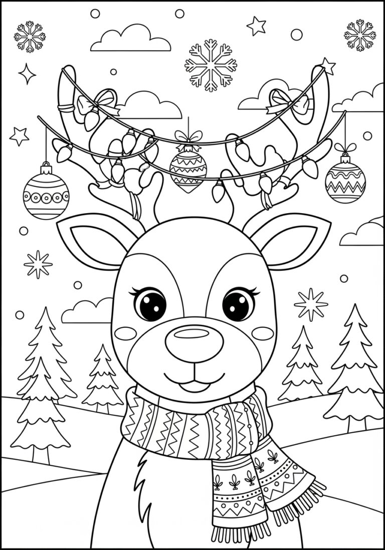 Christmas Reindeer with Ornaments Coloring Page