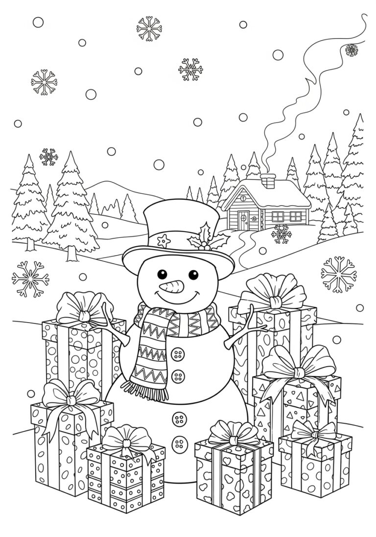 Christmas Snowman Coloring Page with Gifts Christmas Snowman Coloring Page with Gifts