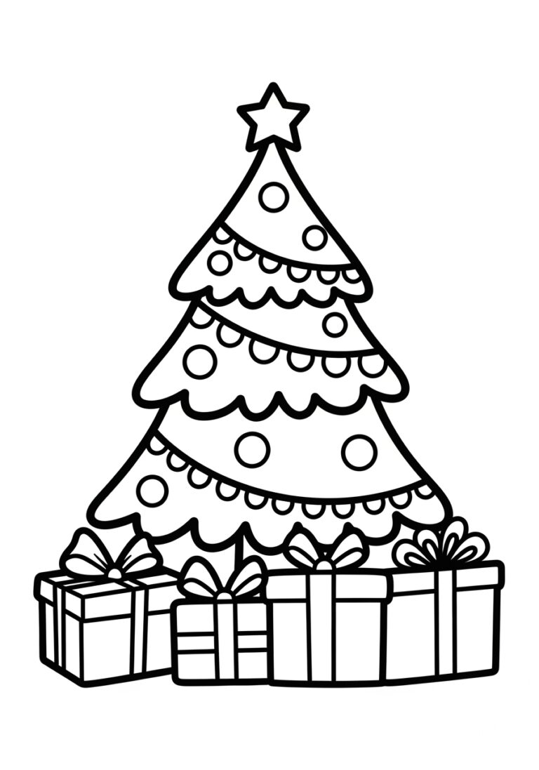 Christmas Tree and Present Coloring Page Christmas Tree and Present Coloring Page