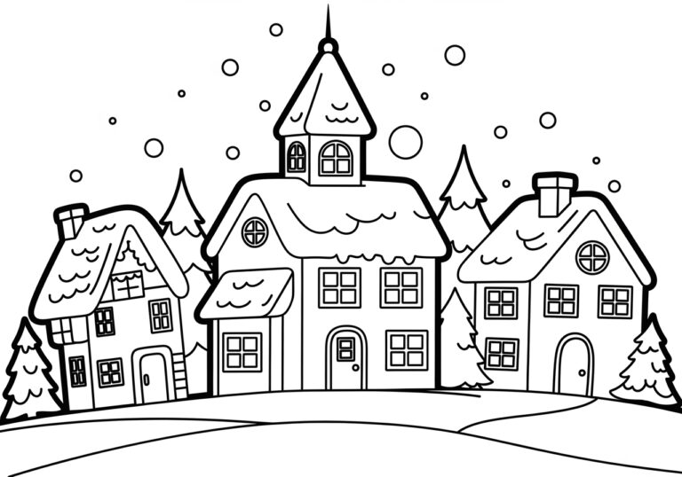 Christmas Village Coloring Page