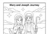Coloring Page of Mary and Joseph on a Donkey
