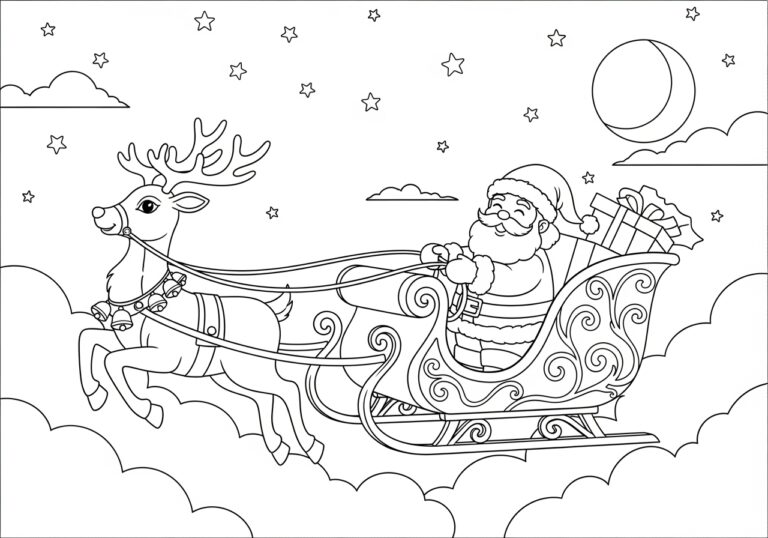 Coloring Page of Santa Claus and Reindeer Coloring Page of Santa Claus and Reindeer