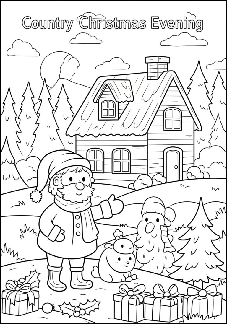 Country Christmas Coloring Page Country Christmas Coloring Page