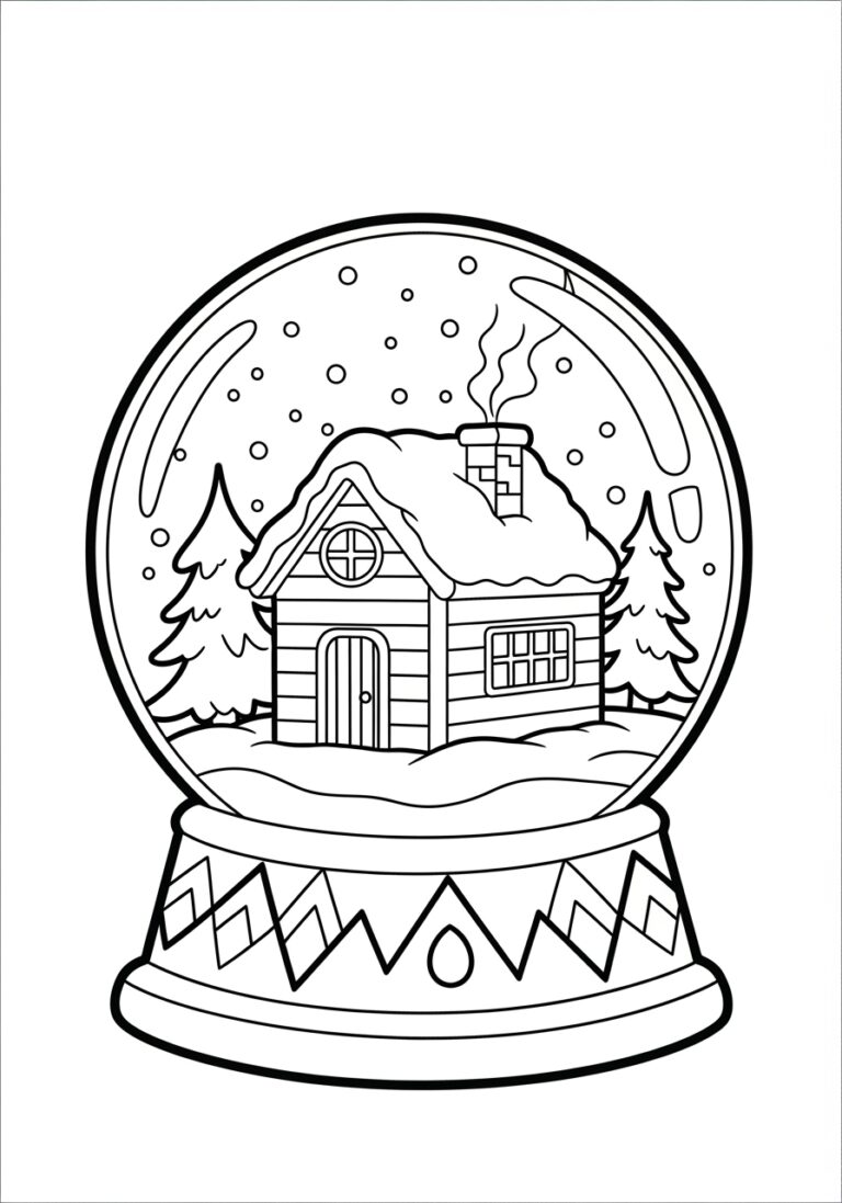 Cozy Cabin Snow Globe Coloring Page