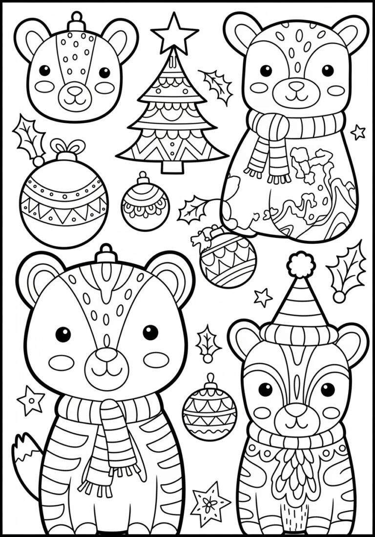 Cute Animal Christmas Coloring Page Cute Animal Christmas Coloring Page