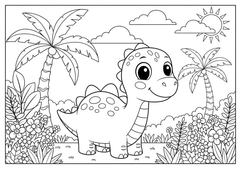 Cute Cartoon Dinosaur Coloring Page
