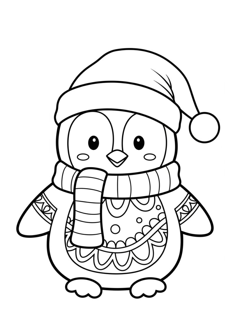 Cute Christmas Penguin Coloring Page