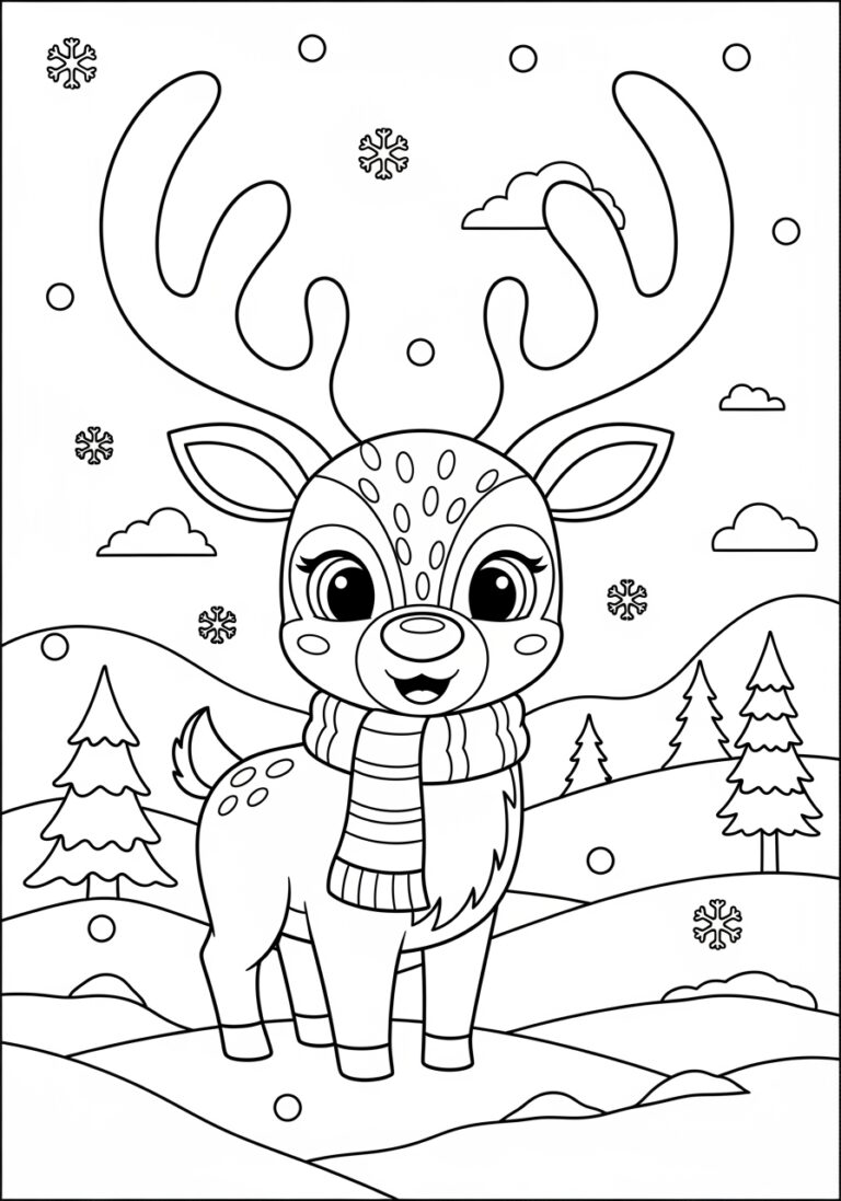 Cute Christmas Reindeer Coloring Page Cute Christmas Reindeer Coloring Page