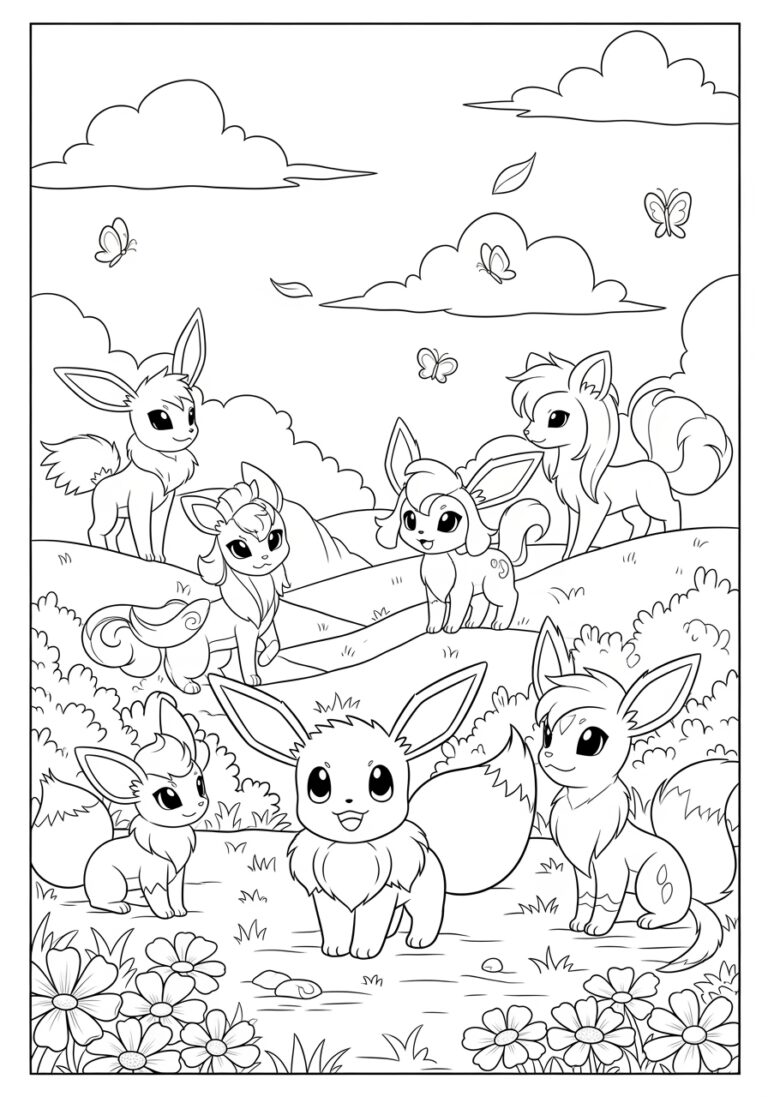 Cute Eevee Coloring Page to Print and Color Cute Eevee Coloring Page to Print and Color