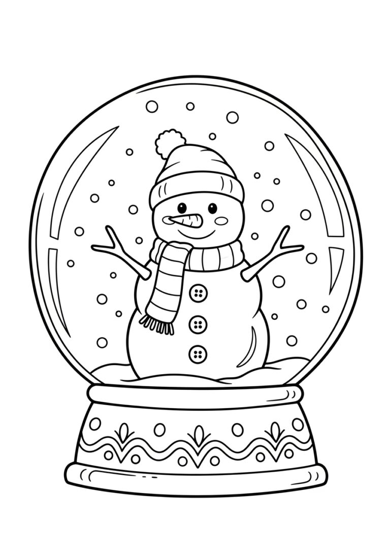 Cute Snowman in Snow Globe Coloring Page