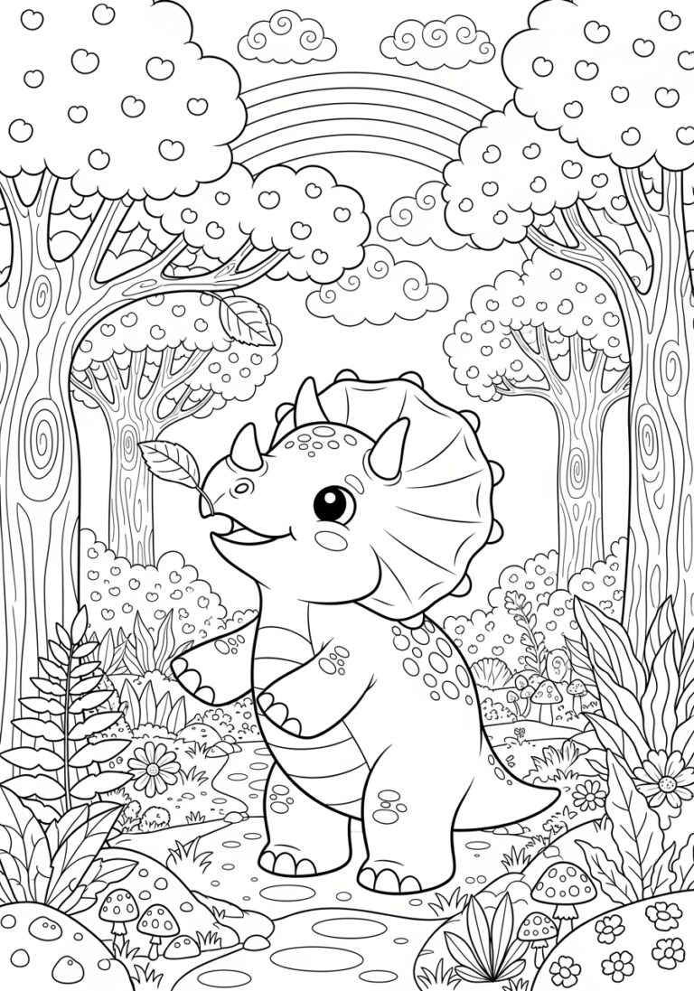 Cute Triceratops Coloring Page to Print Out and Color Cute Triceratops Coloring Page to Print Out and Color