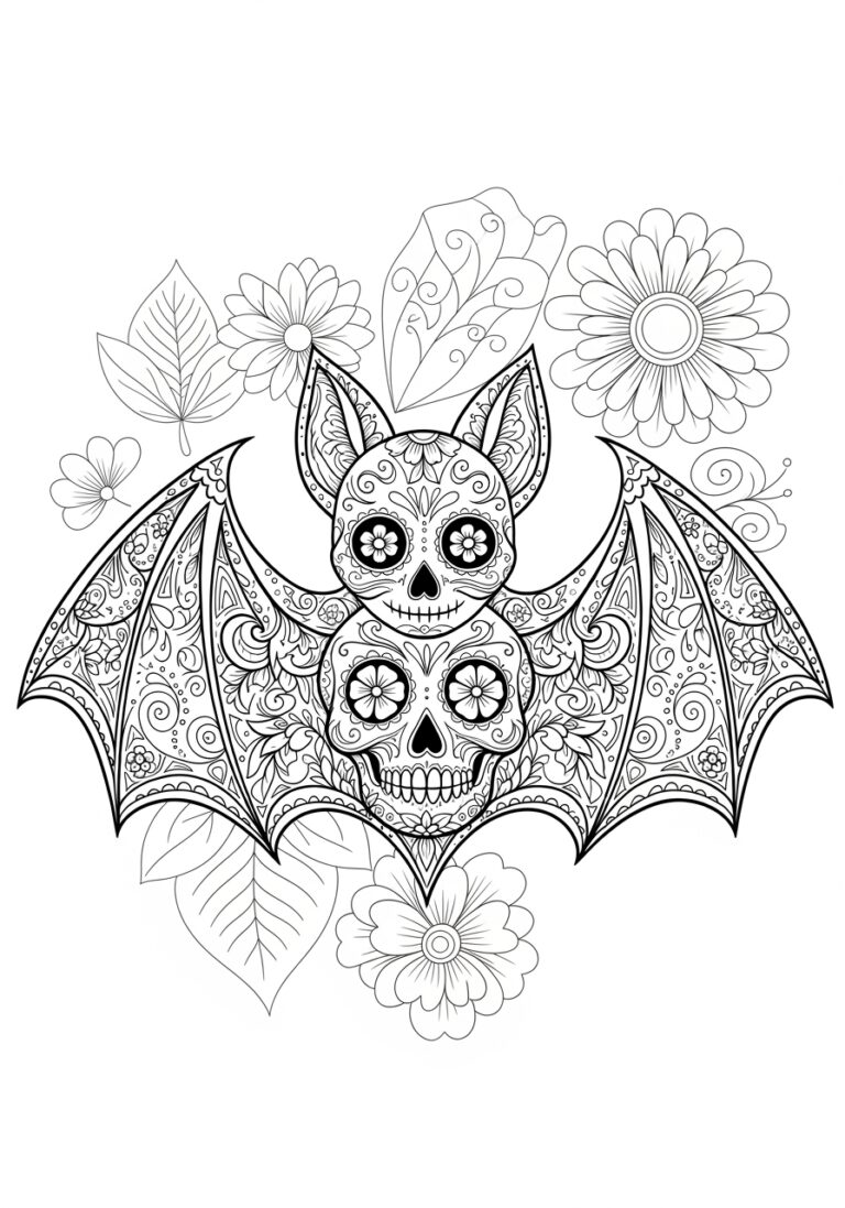 Day of the Dead Sugar Skull Bat Coloring Page Day of the Dead Sugar Skull Bat Coloring Page