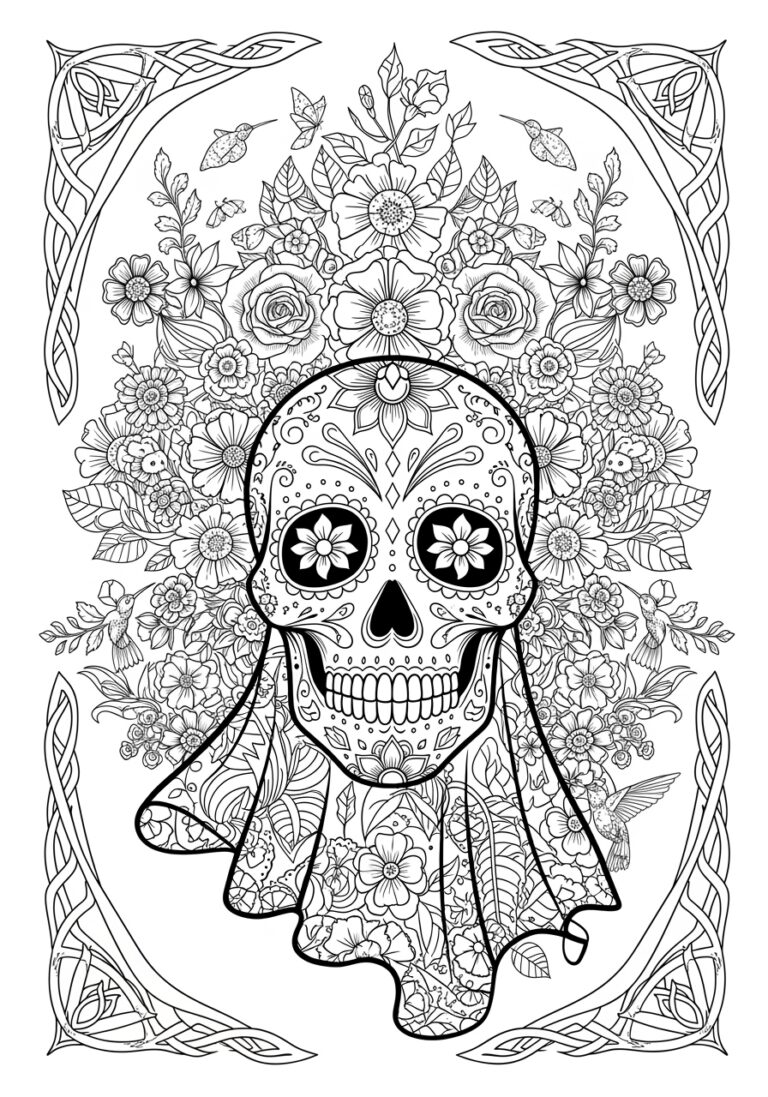Dia de los Muertos Sugar Skull Ghost Coloring Page