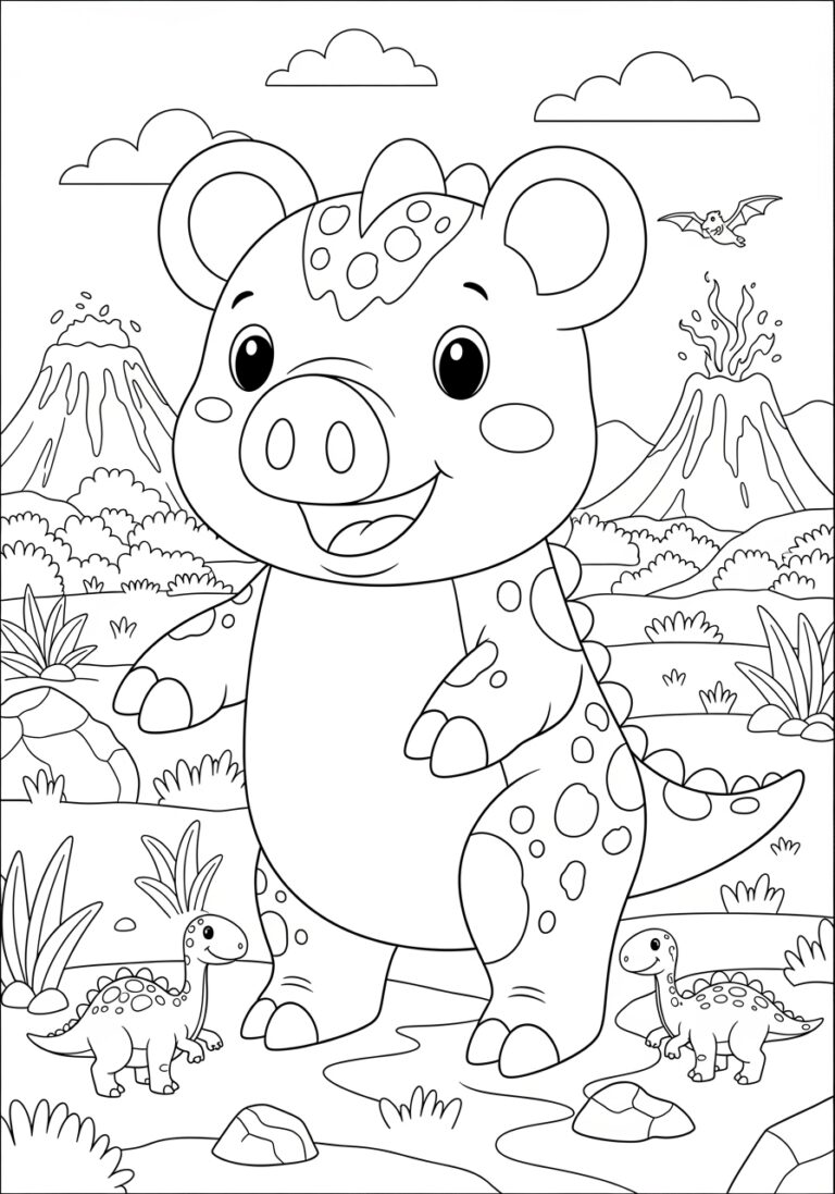 Dino Piggy Coloring Page to Print Out and Color Dino Piggy Coloring Page to Print Out and Color