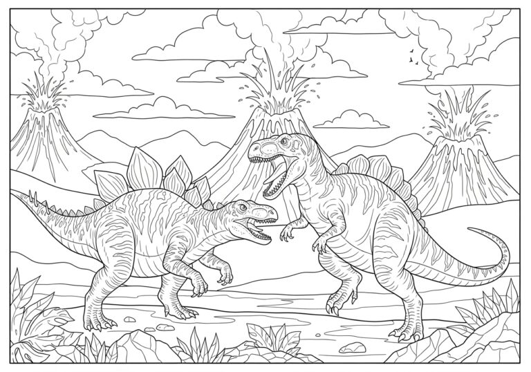 Dinosaur Battle Coloring Page Dinosaur Battle Coloring Page