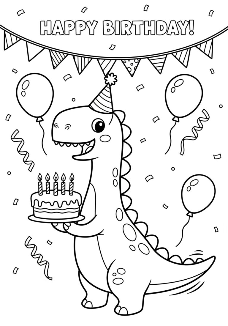 Dinosaur Birthday Coloring Page to Print Out and Color Dinosaur Birthday Coloring Page to Print Out and Color