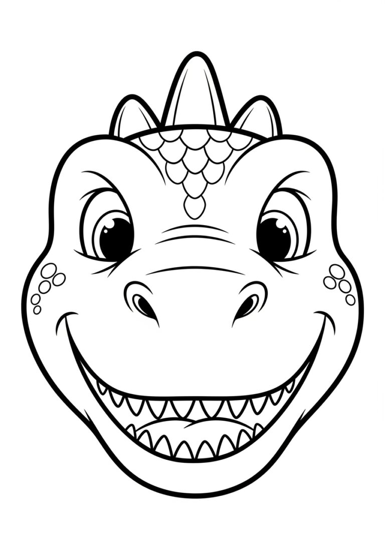 Dinosaur Face Coloring Page to Print Out and Color