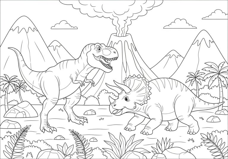Dinosaur Fight Coloring Page to Print Out and Color