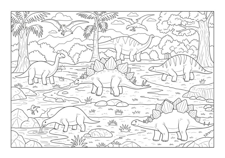 Dinosaur Habitat Coloring Page to Print Out and Color Dinosaur Habitat Coloring Page to Print Out and Color