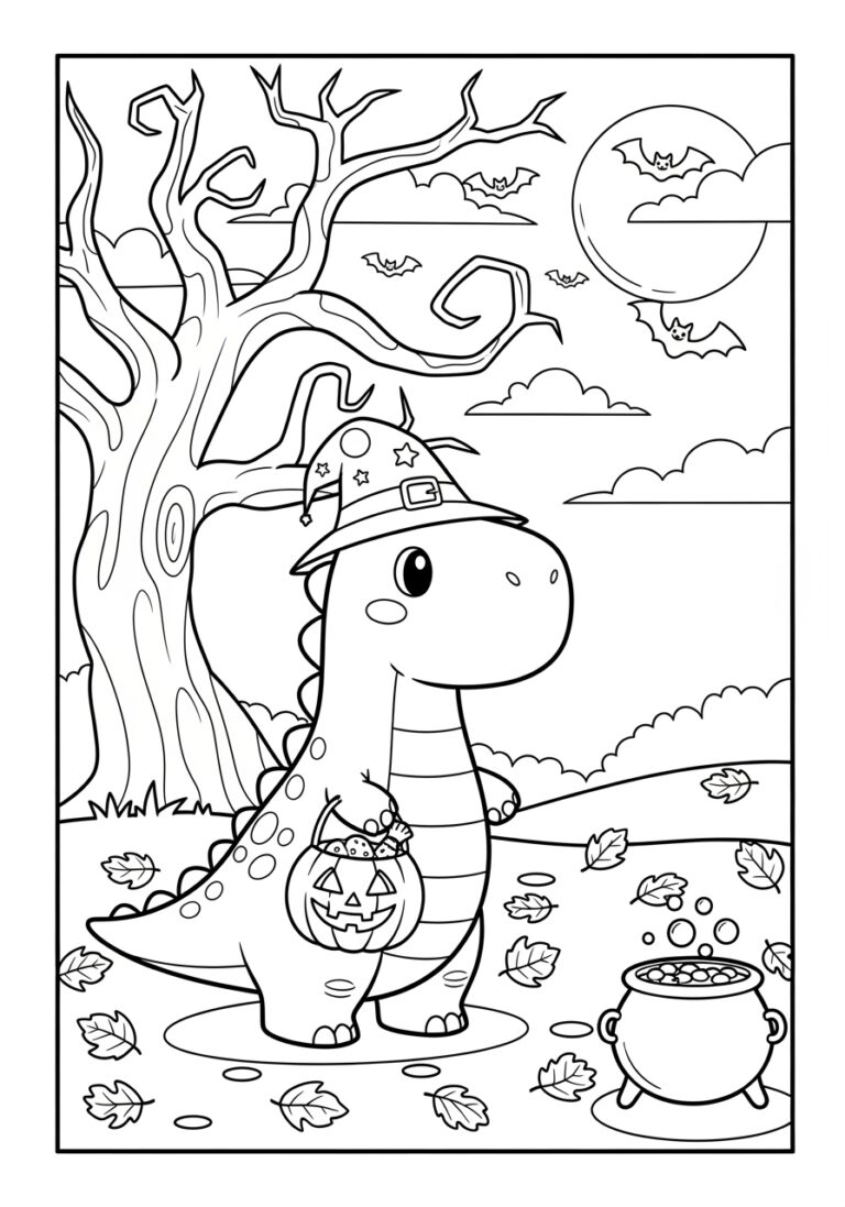 Dinosaur Halloween Coloring Page to Print and Color