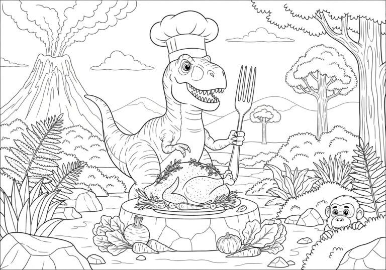 Dinosaur Thanksgiving Coloring Page to Print Out and Color