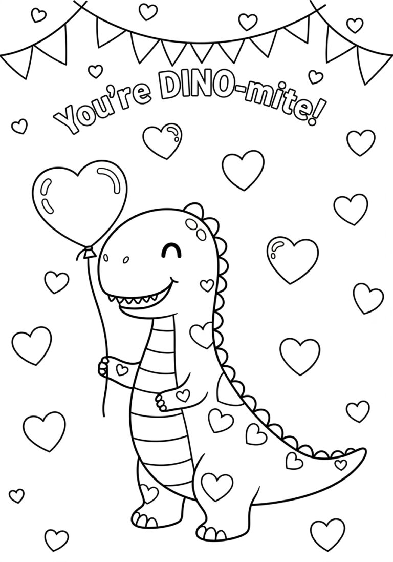 Dinosaur Valentine’s Day Coloring Page Dinosaur Valentine’s Day Coloring Page