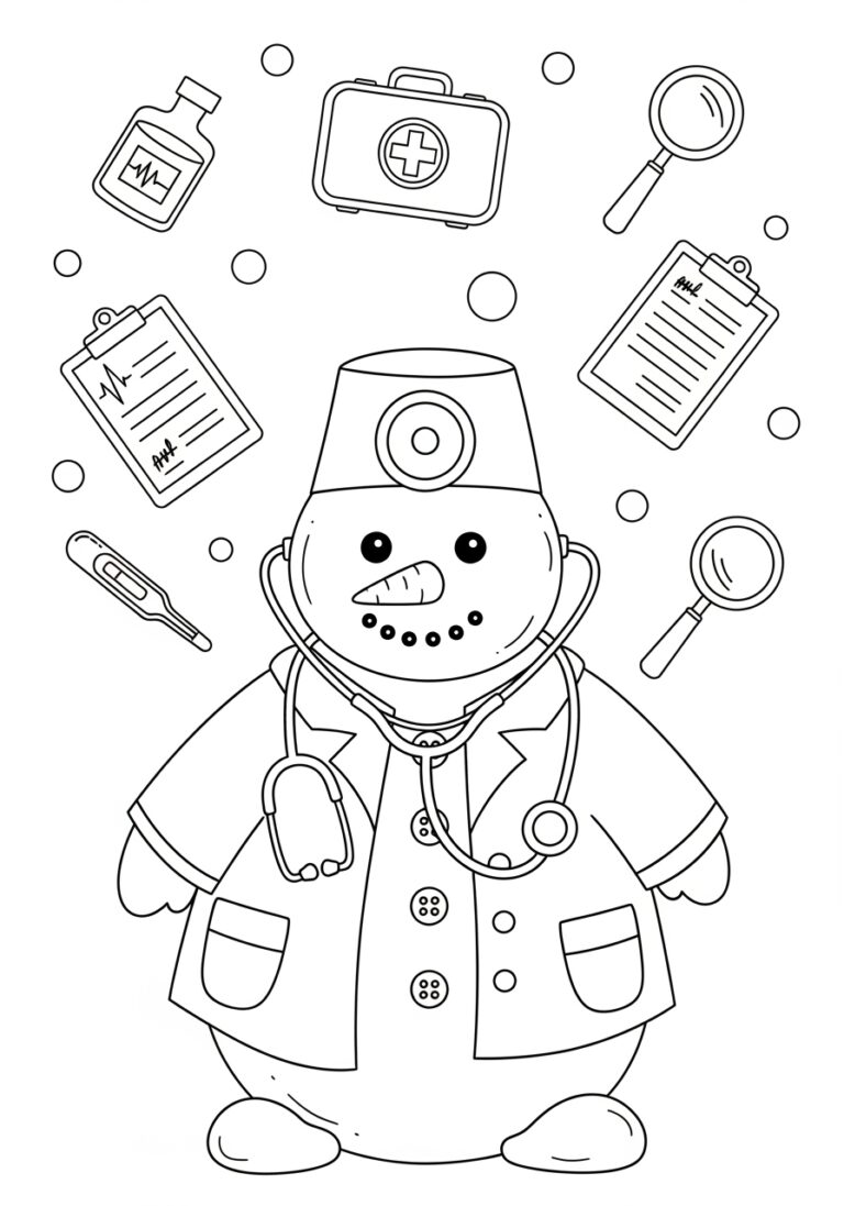 Doctor Snowman Coloring Page with Stethoscope