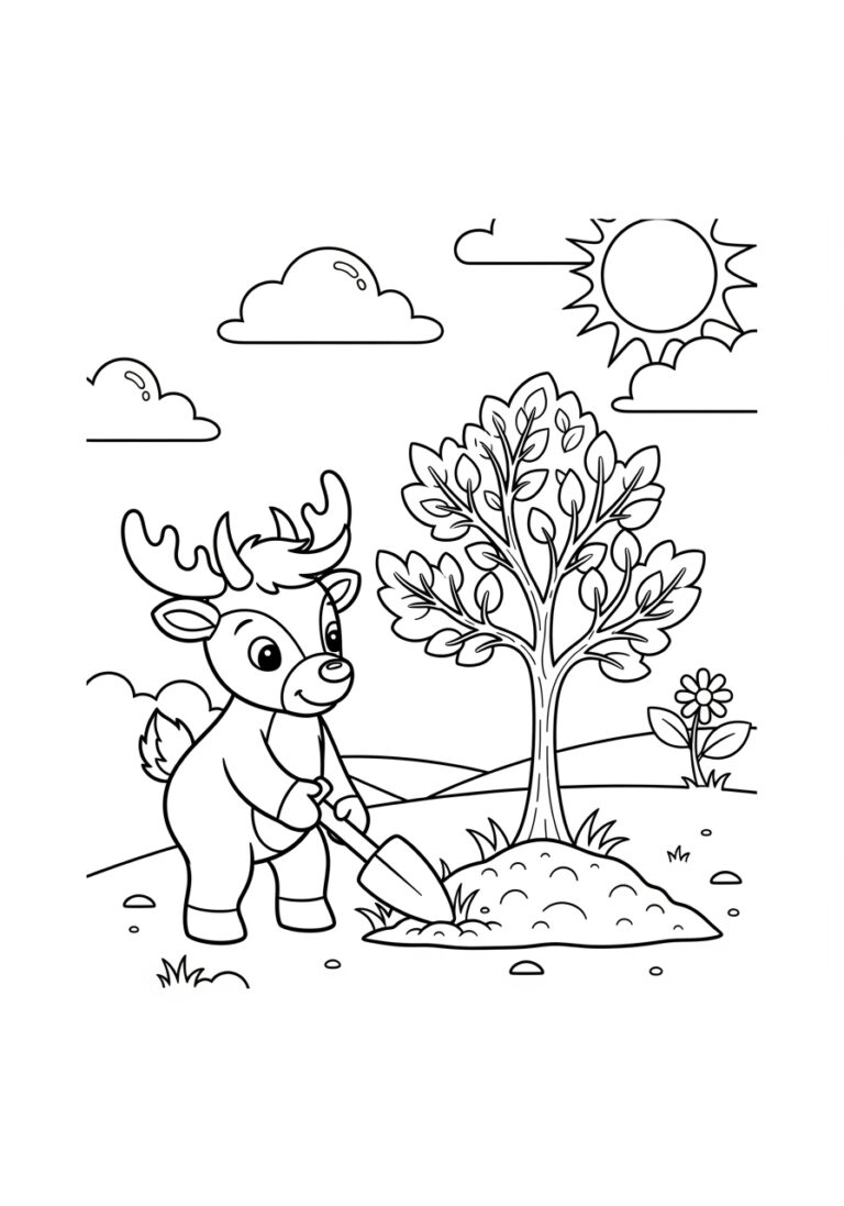 Earth Day Rudolph Planting a Tree Coloring Page Earth Day Rudolph Planting a Tree Coloring Page