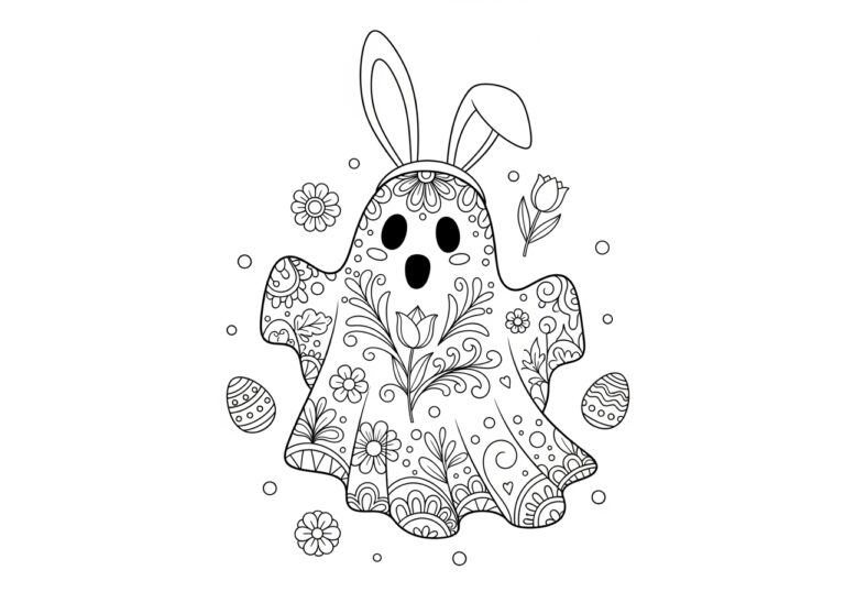 Easter Ghost with Bunny Ears Coloring Page Easter Ghost with Bunny Ears Coloring Page