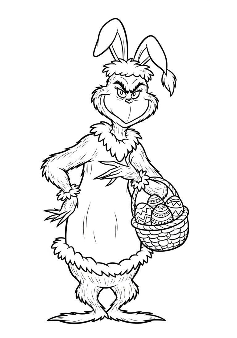 Easter Grinch with Egg Basket Coloring Page