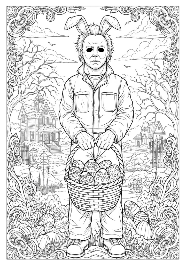 Easter Michael Myers with Egg Basket Coloring Page