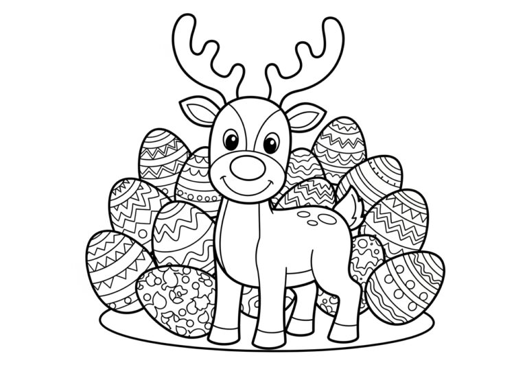 Easter Reindeer with Eggs Coloring Page