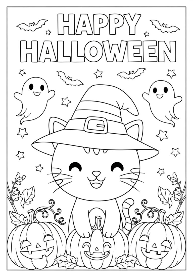 Easy Cute Halloween Coloring Page Easy Cute Halloween Coloring Page