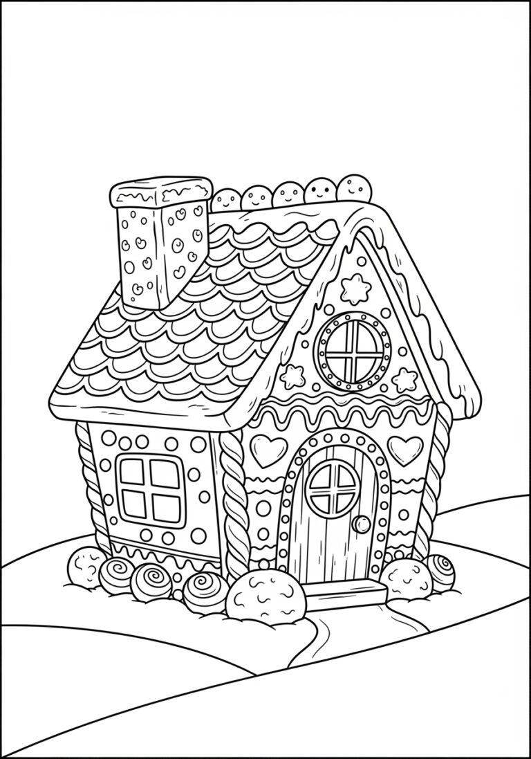 Easy Gingerbread House Coloring Page