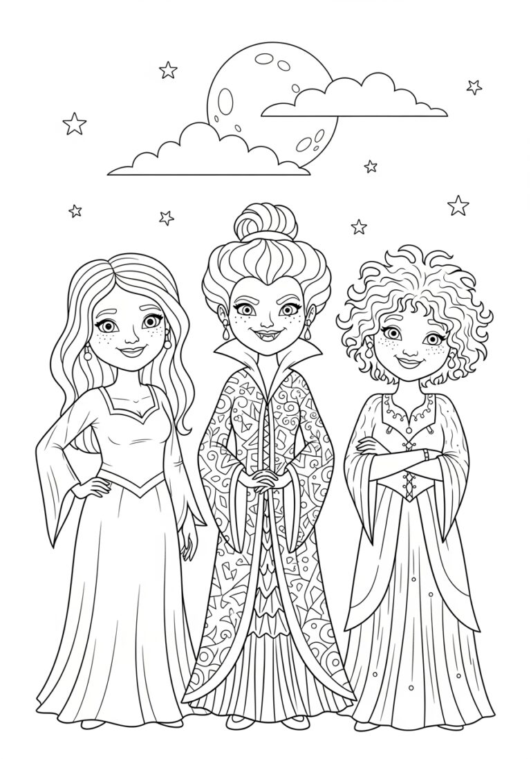 Easy Hocus Pocus Witch Trio Coloring Page Easy Hocus Pocus Witch Trio Coloring Page