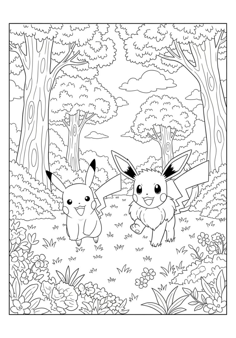 Eevee and Pikachu Coloring Page to Print Out and Color Eevee and Pikachu Coloring Page to Print Out and Color