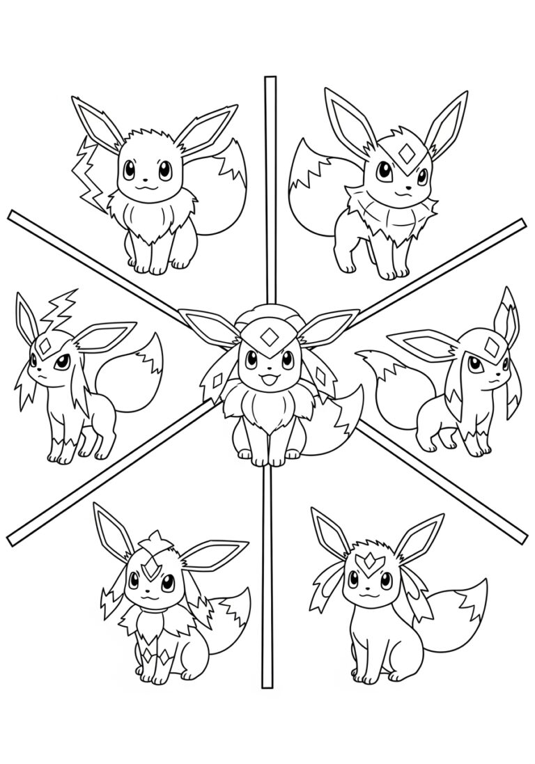 Eevee Evolution Coloring Page to Print and Color Eevee Evolution Coloring Page to Print and Color