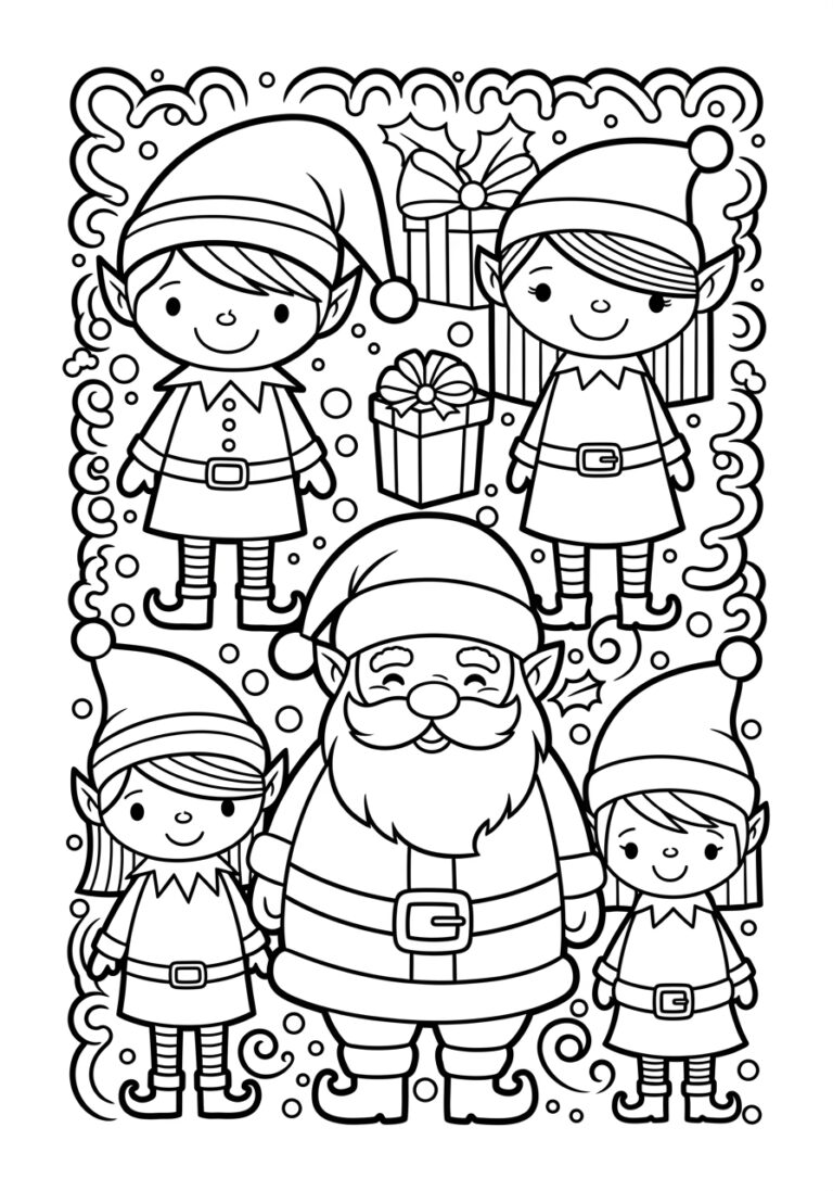 Elf and Santa Coloring Page Elf and Santa Coloring Page